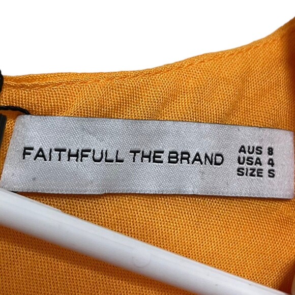 Faithfull La Mia Maxi Dress Women’s Size 4 Orange Tie Front Puff Sleeve Cut Out - Picture 11 of 14